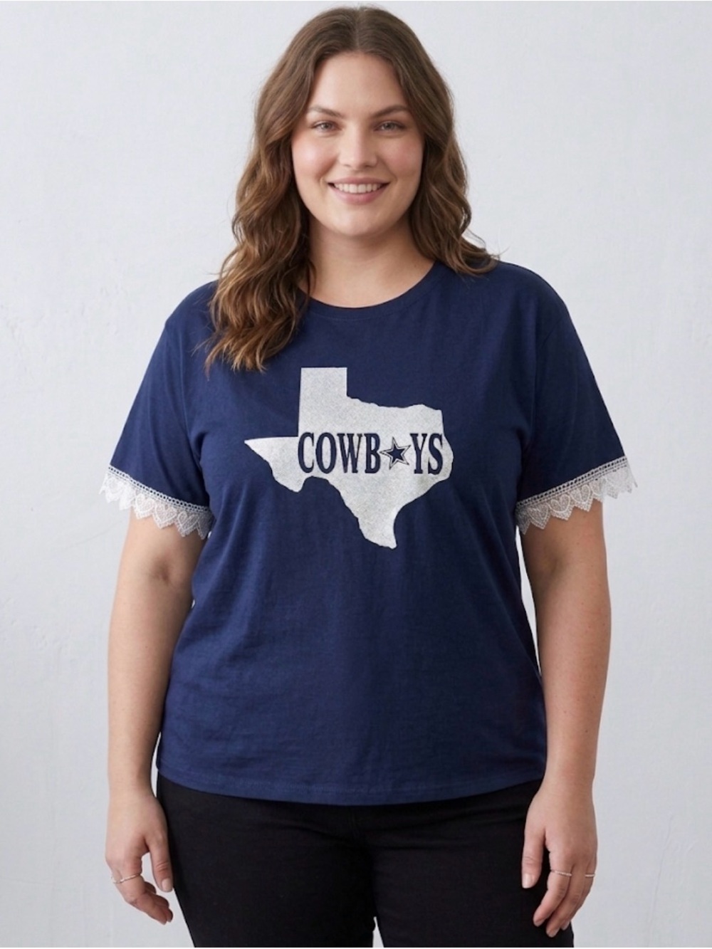 Gildan Dallas Cowboys Texas Map Glitter Navy T-Shirt Women’s XL (A658)